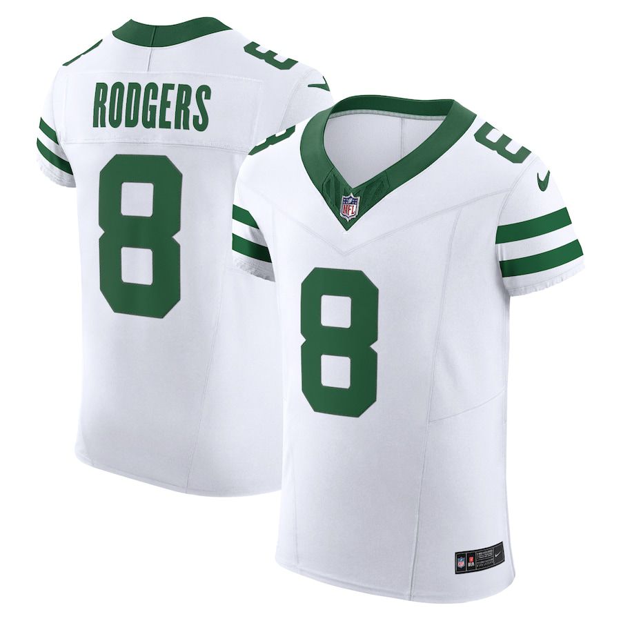 Men New York Jets #8 Aaron Rodgers Nike Legacy White Vapor F.U.S.E. Elite NFL Jersey->->NFL Jersey